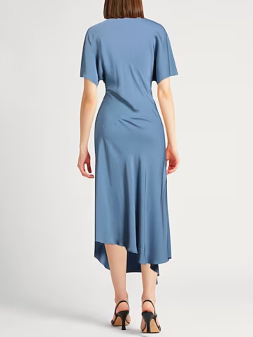 Theory Project 100% Silk V-Neck Short Sleeve Asymmetric Midi Maxi Dress Blue S - Picture 2 of 10